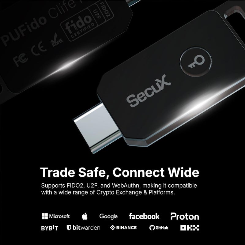 SecuX PUFido USB-C Security Key with PUF Technology, FIDO2/U2F Certified, Hardware-Rooted Unclonable Security for Passwordless Login and 2FA Authentication - Image 3